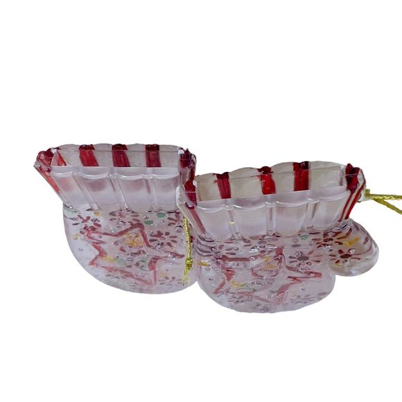Vintage 3.5x2.5 Glass Christmas Tree Mitten Ornaments Stars Snow Red Set of 2 - Picture 7 of 9